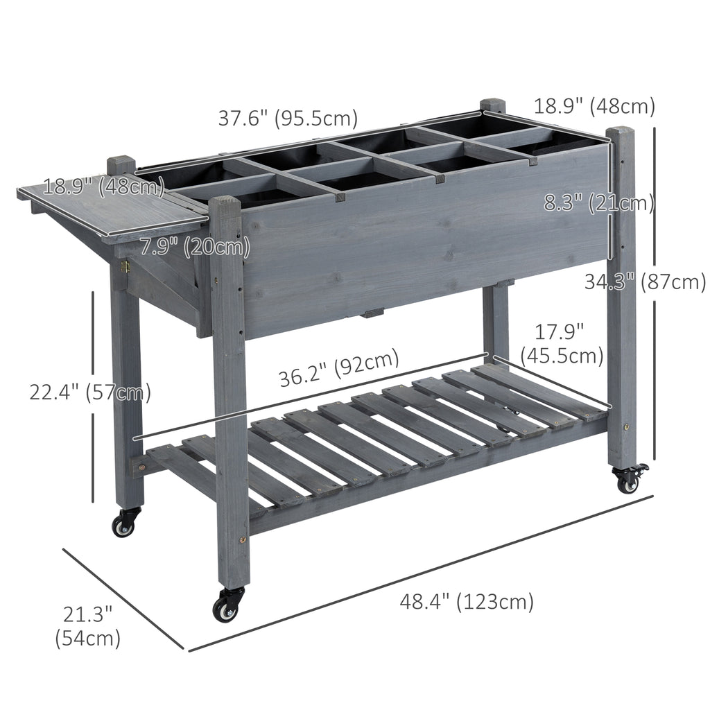 Raised Garden Bed with 8 Grids and Storage Shelf, Elevated Planter Box with Legs, for Vegetables Flowers Herbs, Grey