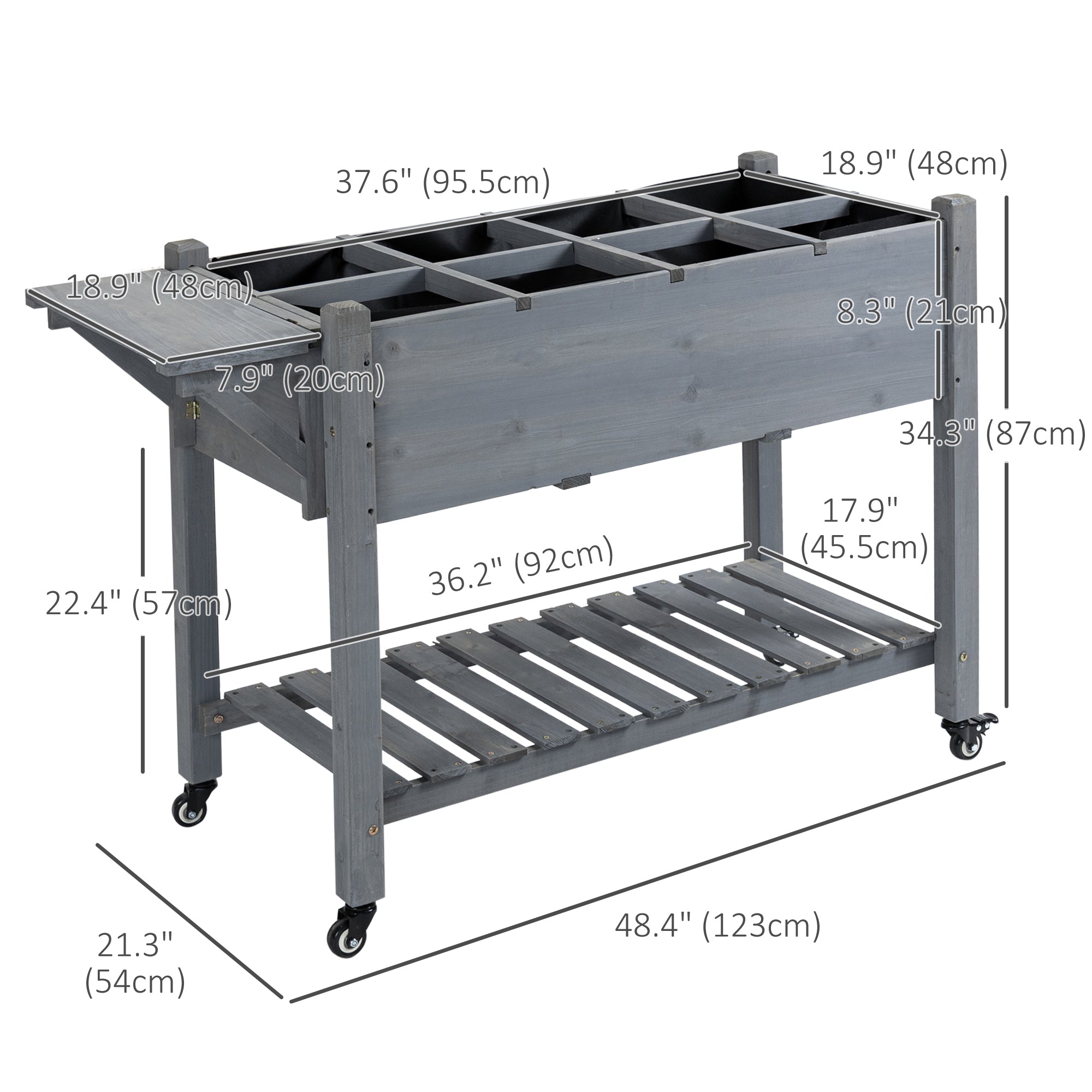 Raised Garden Bed with 8 Grids and Storage Shelf, Elevated Planter Box with Legs, for Vegetables Flowers Herbs, Grey