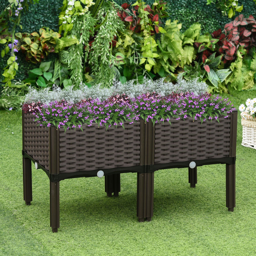 2-piece Raised Garden Bed PP Raised Flower Bed Plant Stand Stackable Vegetable Herb Grow Box