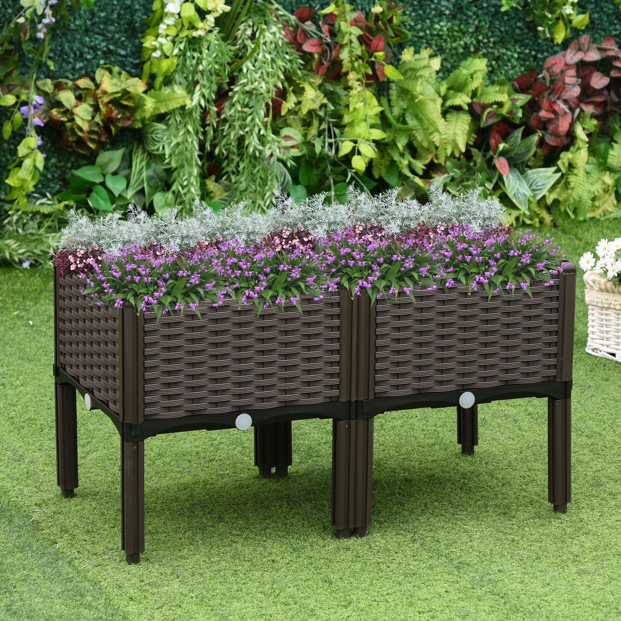 2-piece Raised Garden Bed PP Raised Flower Bed Plant Stand Stackable Vegetable Herb Grow Box