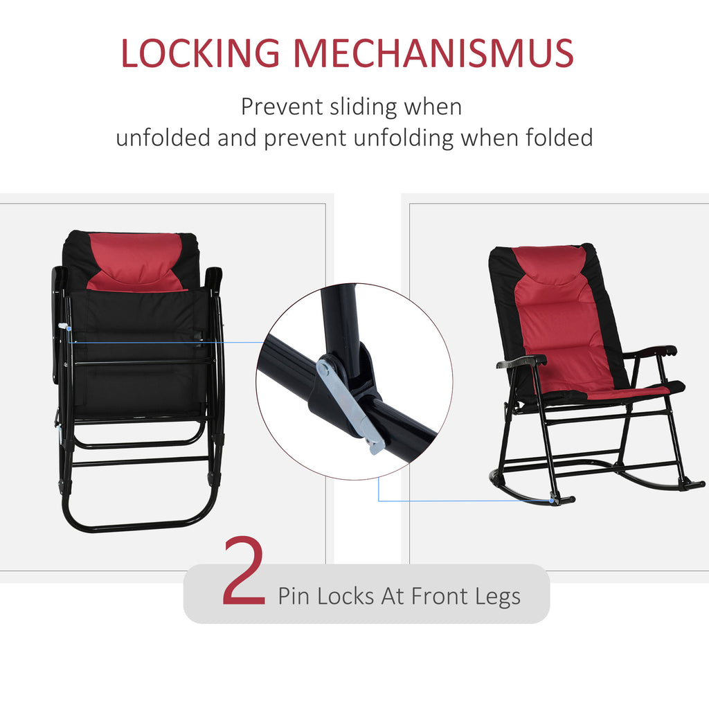 Folding Rocking Chair Set of 2 Padded Rockers with Armrest, Red & Black