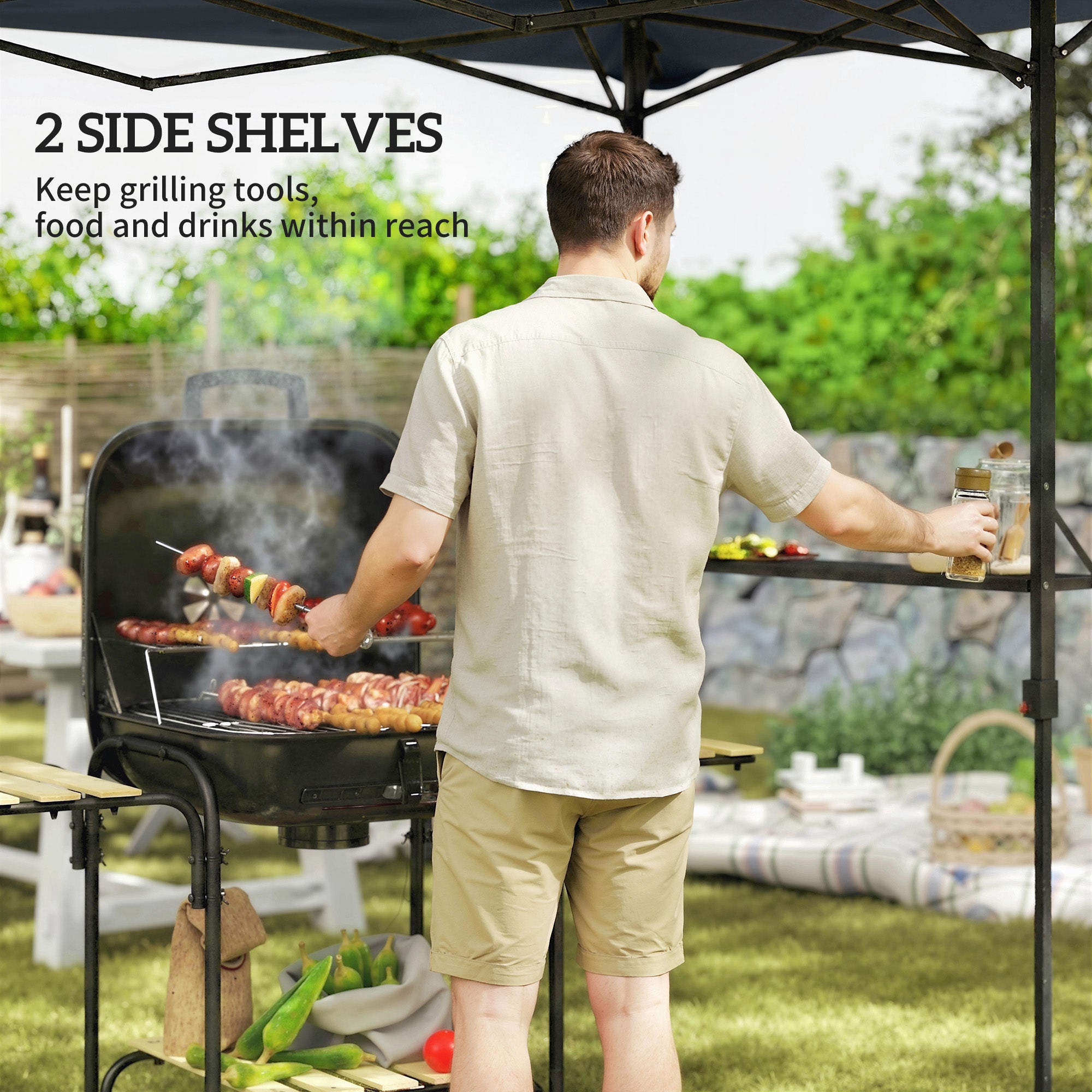 5 x 8.5 ft Pop Up Grill Gazebo with 2 Shelves, UPF 50+ Outdoor Instant Canopy Portable Shelter with Carry Bag, Dark Grey