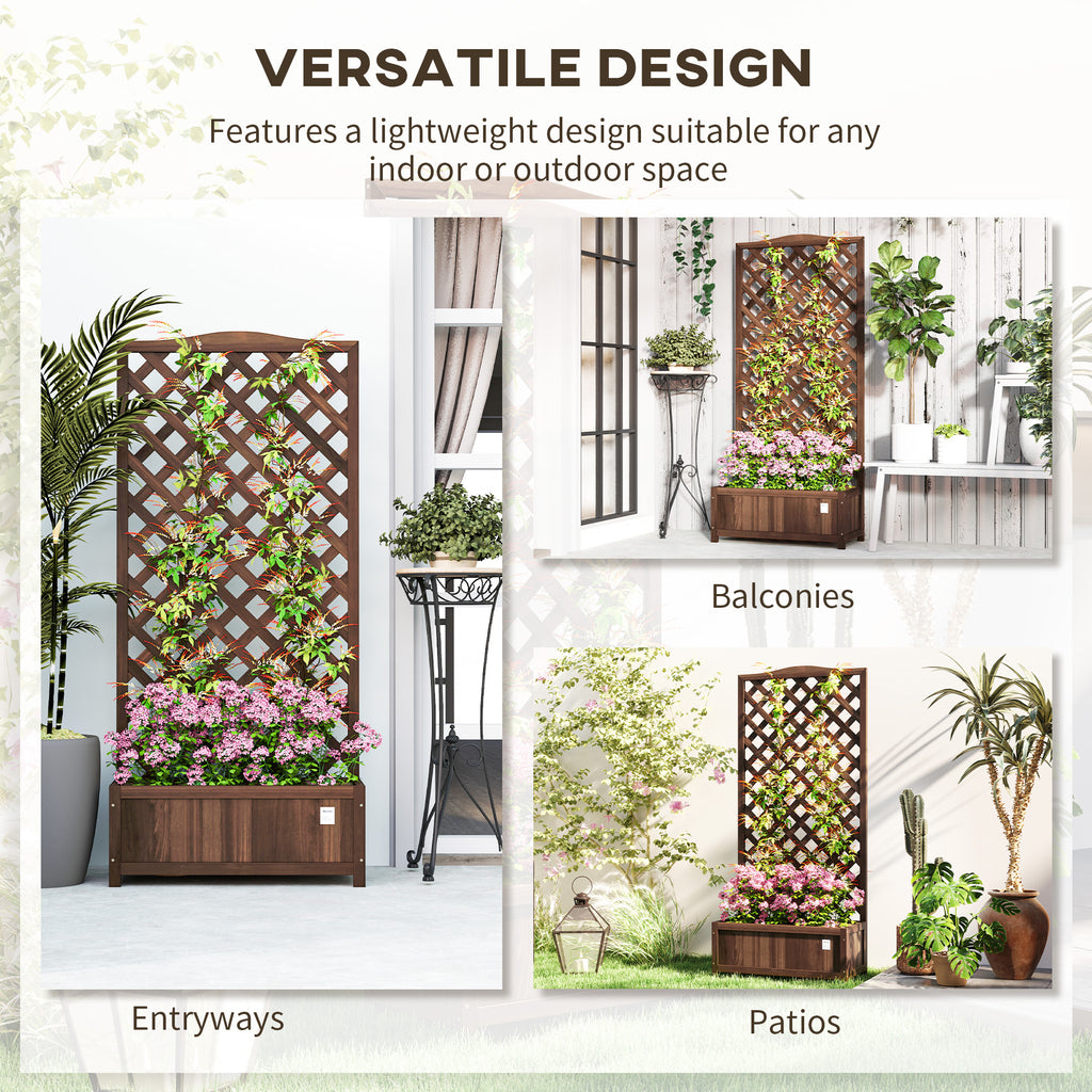 Wood Planter with Trellis, Raised Garden Bed to Grow Vegetables for Backyard, 30" x 14" x 67", Dark Brown