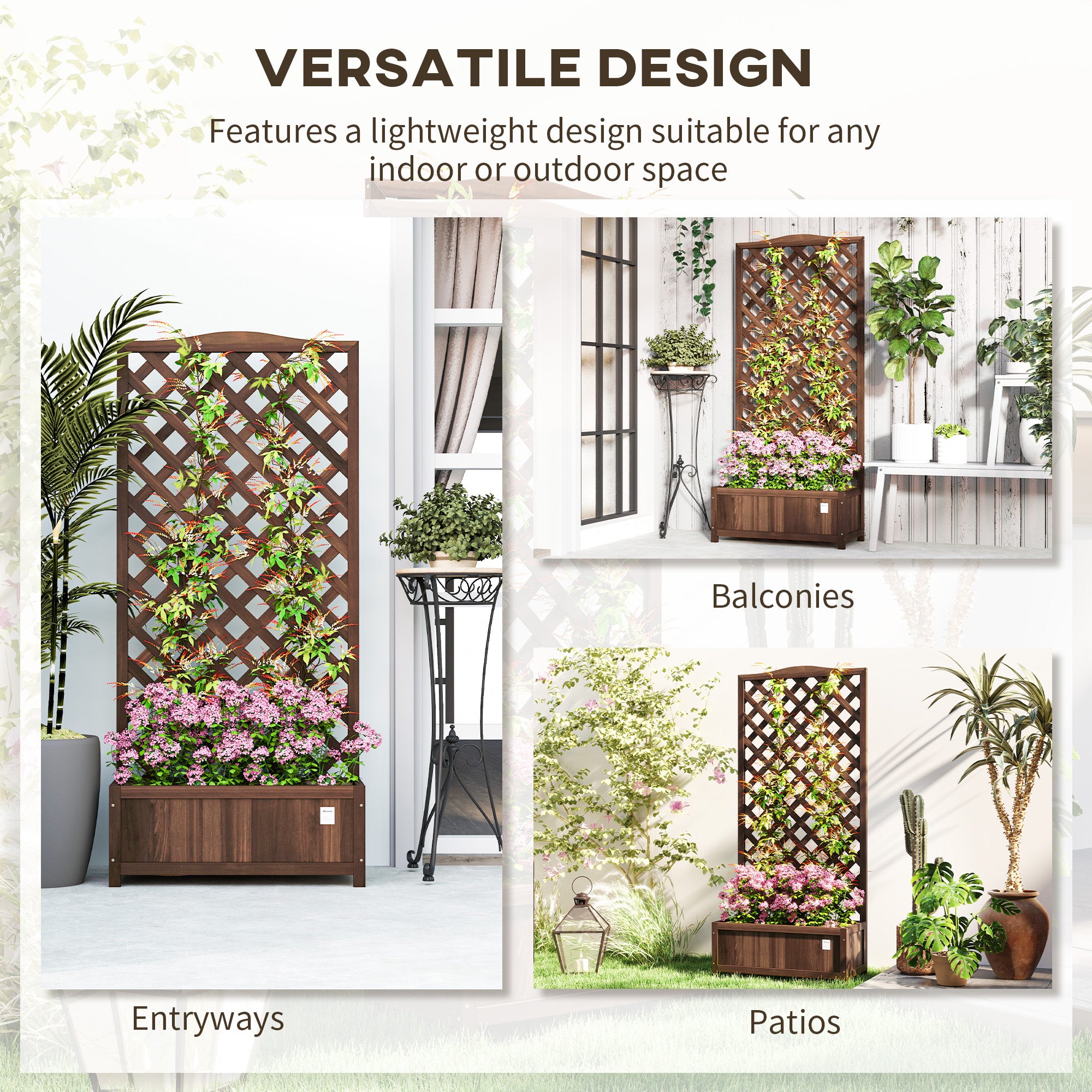 Wood Planter with Trellis, Raised Garden Bed to Grow Vegetables for Backyard, 30" x 14" x 67", Dark Brown