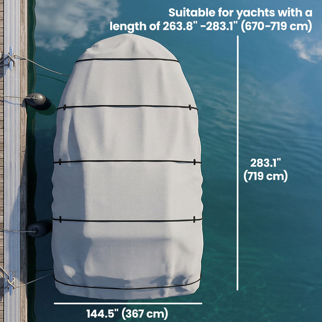22-24 Ft Trailer Boat Cover, 3000mm Waterproof Universal Boat Cover with Quick-Fasten Buckles, Light Grey