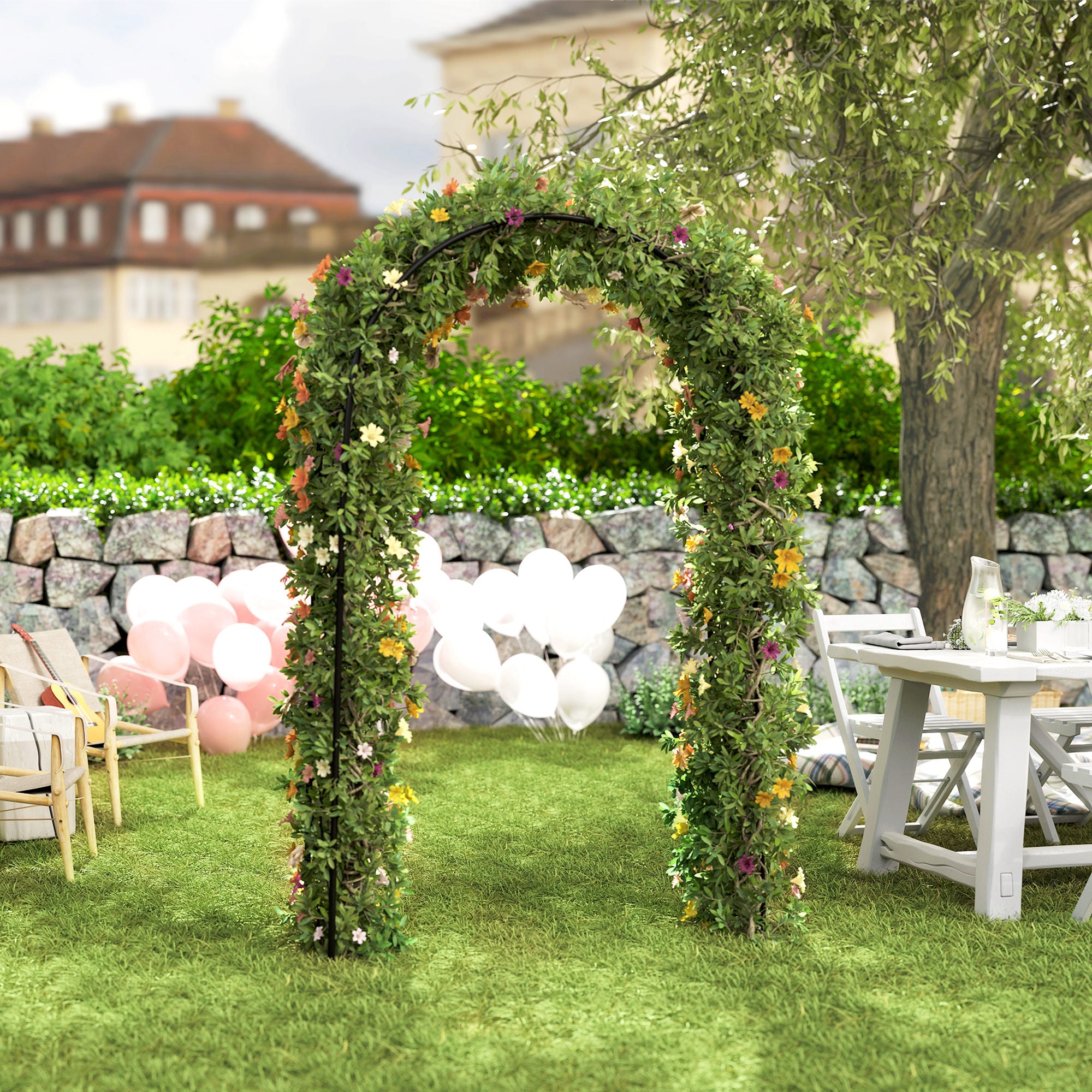 Steel Garden Arch, 7.5' Garden Arbor Trellis for Climbing Plants, Roses, Wedding Arch for Outdoor Bridal Party, Ceremony