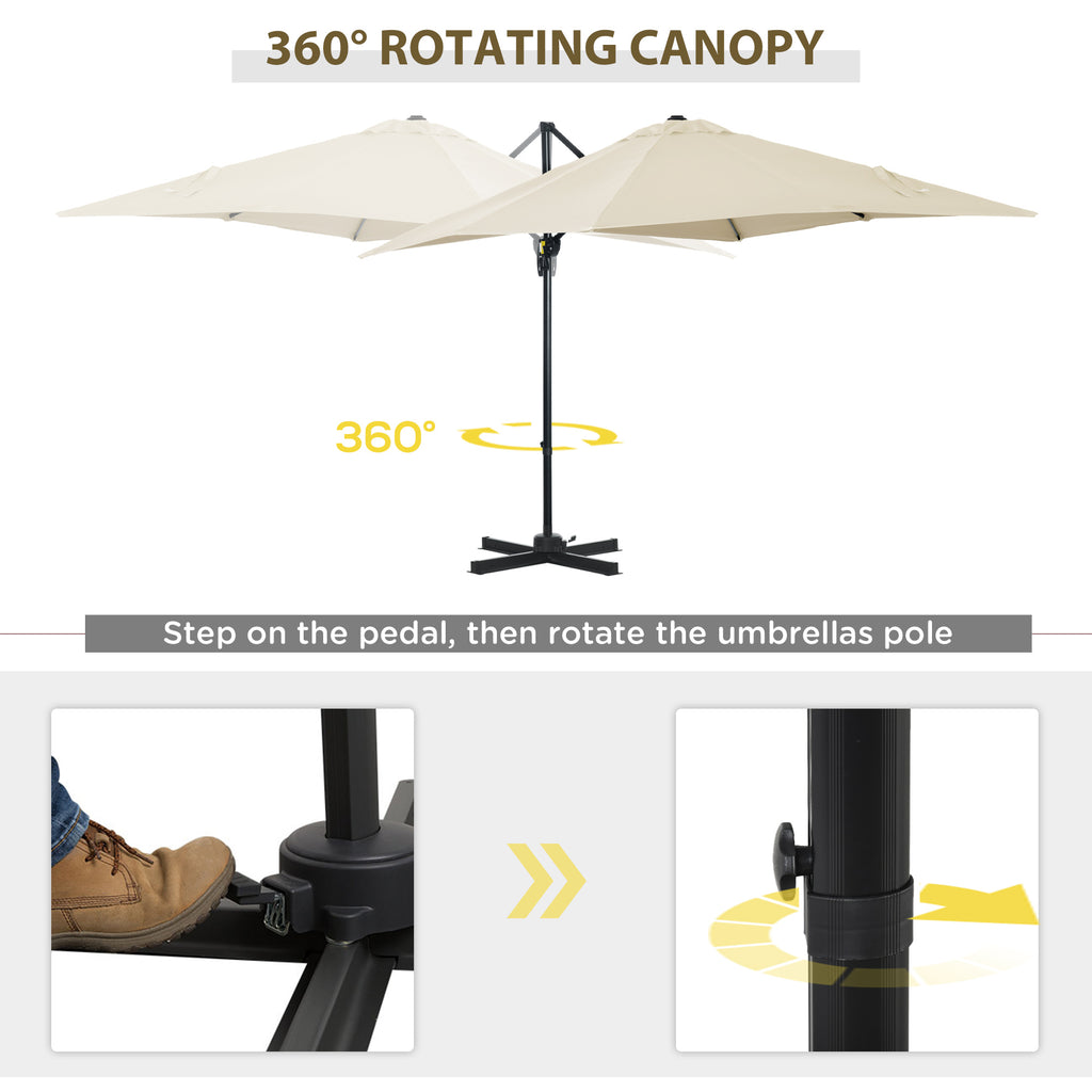 8' x 8' Square Patio Hanging Offset Umbrella with 360Â° Rotation, Aluminum Outdoor Cantilever Parasol with Crank & Tilt, Sun Canopy Shelter with Cross Base, White