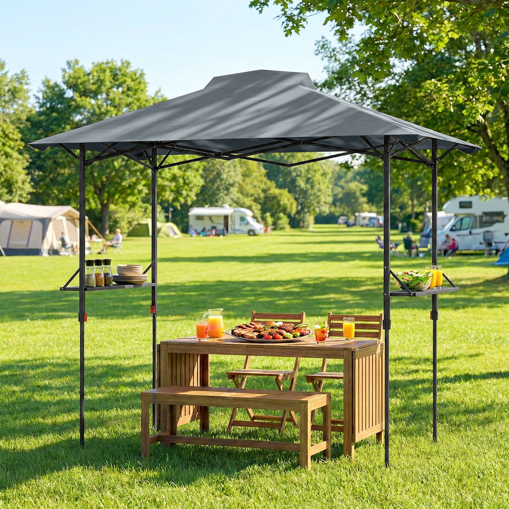 5 x 8.5 ft Pop Up Grill Gazebo with 2 Shelves, UPF 50+ Outdoor Instant Canopy Portable Shelter with Carry Bag, Dark Grey