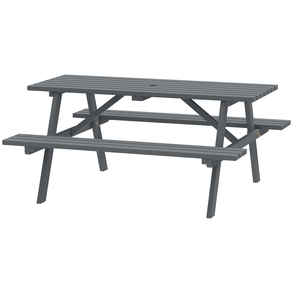 Wood Picnic Table, Camping Table and Bench Set with Umbrella Hole for Outdoor, Garden, Patio, Backyard, Grey