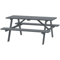 Wood Picnic Table, Camping Table and Bench Set with Umbrella Hole for Outdoor, Garden, Patio, Backyard, Grey