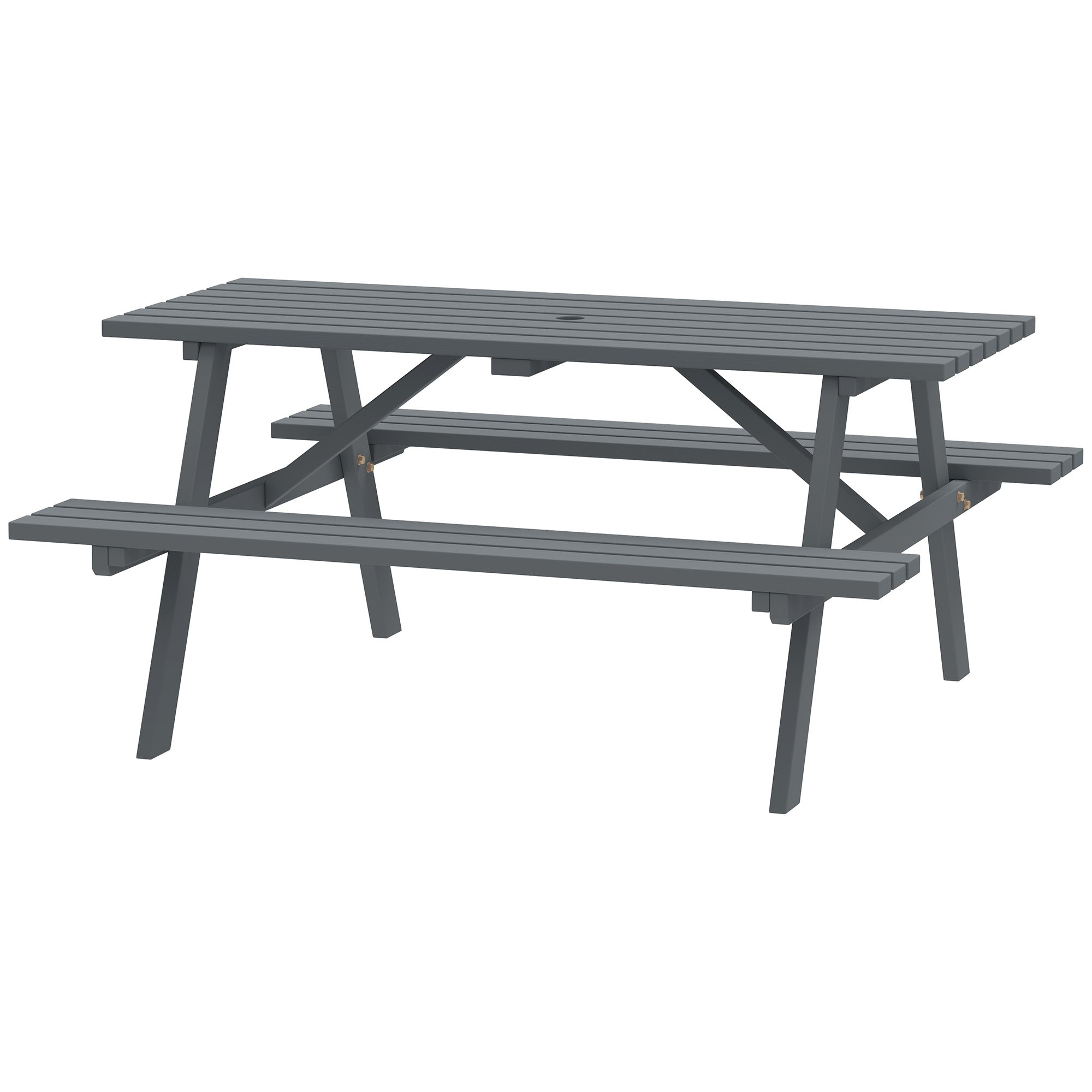 Wood Picnic Table, Camping Table and Bench Set with Umbrella Hole for Outdoor, Garden, Patio, Backyard, Grey