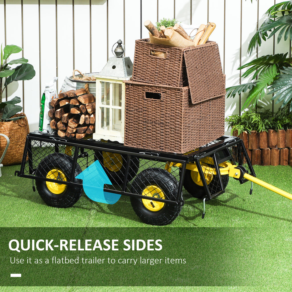 Steel Garden Cart, Utility Wagon with Removable Sides, 10" Wheels, 180Â° Rotating Handle, 440lbs Capatity