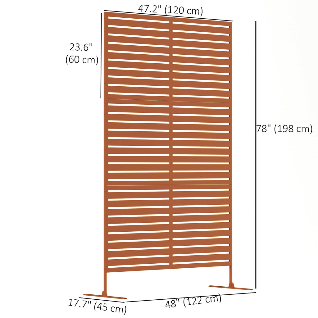 Decorative Outdoor Privacy Panel, Freestanding Metal Outdoor Divider with Stand for Garden, Backyard, Deck, Pool, Brown