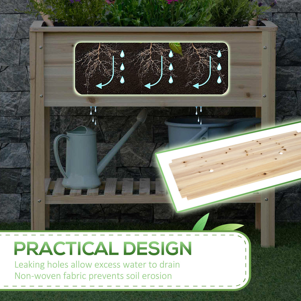 Elevated Planter Box with Storage Shelf for Flowers, Vegetables, and Herbs, 36" x 16" x 32", Natural
