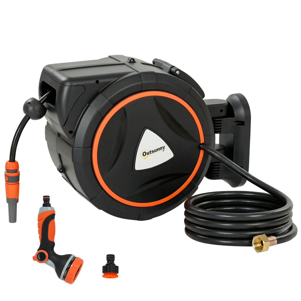 Retractable Garden Hose Reel, 1/2"x75.5ft Wall Mounted Hose Reel with 12-Pattern Nozzles, Auto Retraction, Self-Locking