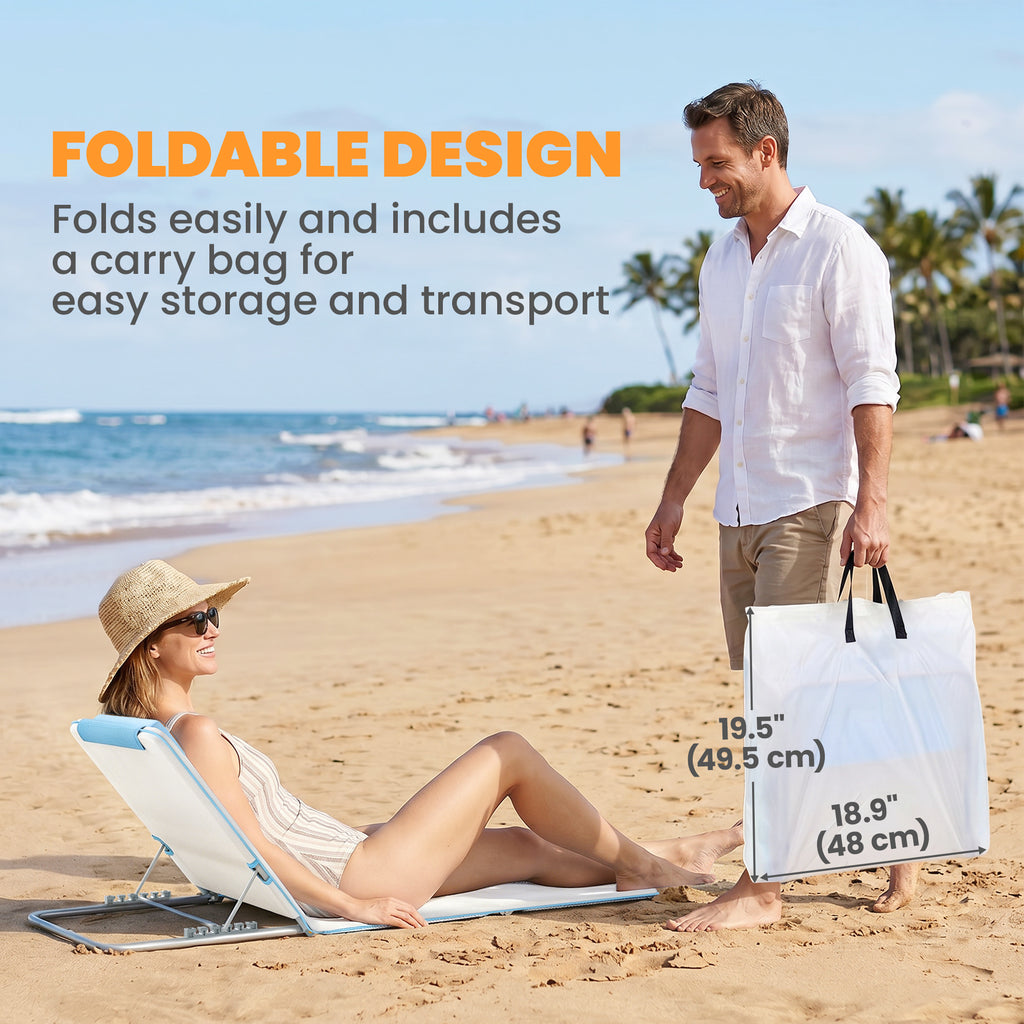 2 Pieces Beach Lounge Chair, Outdoor Folding Chaise Lounge Set w/ Pillow for Sunbath, Snap, Beige