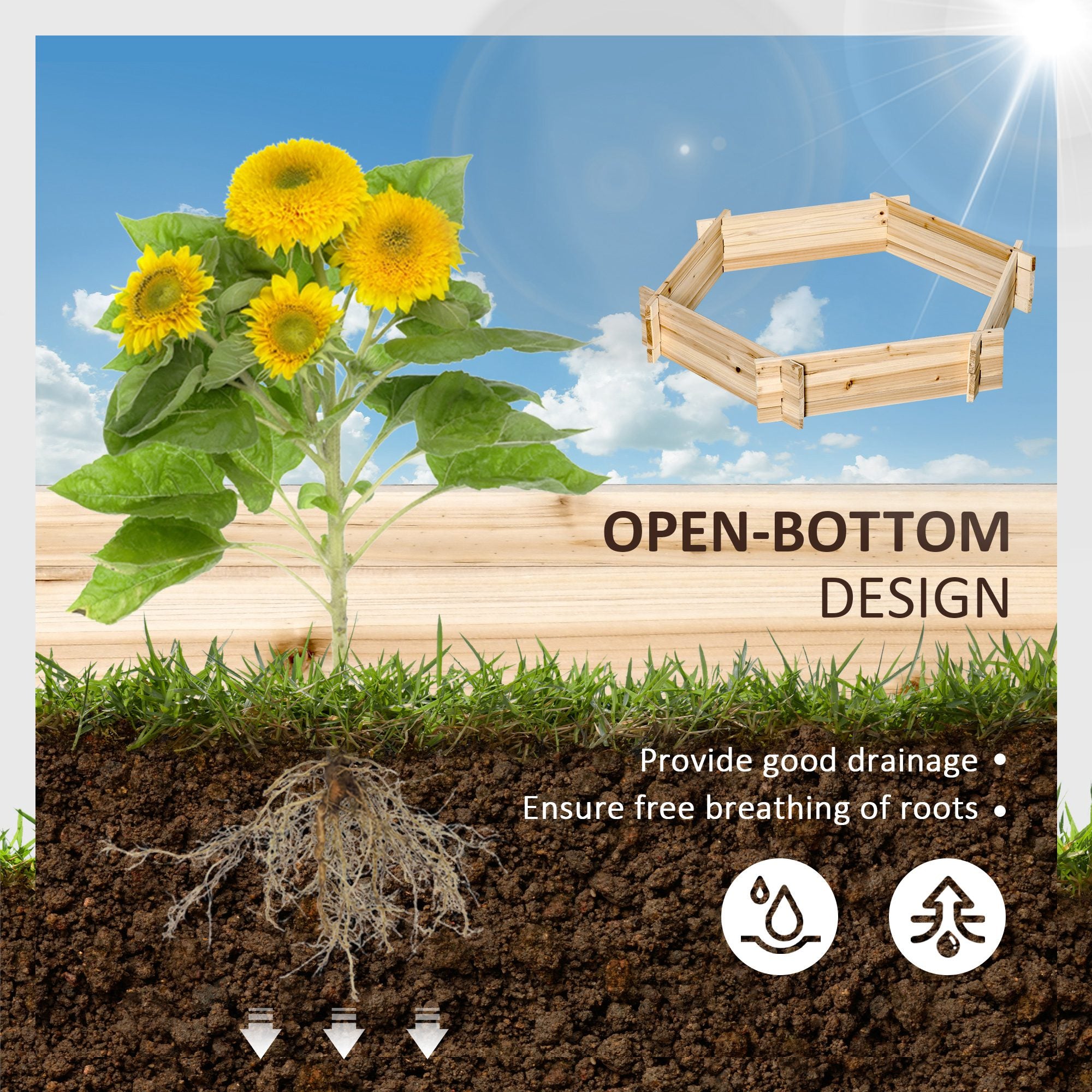 39" x 36" Screwless Hexagon Planter Box, Raised Garden Bed, Herb Garden for Vegetables, Flowers, Natural
