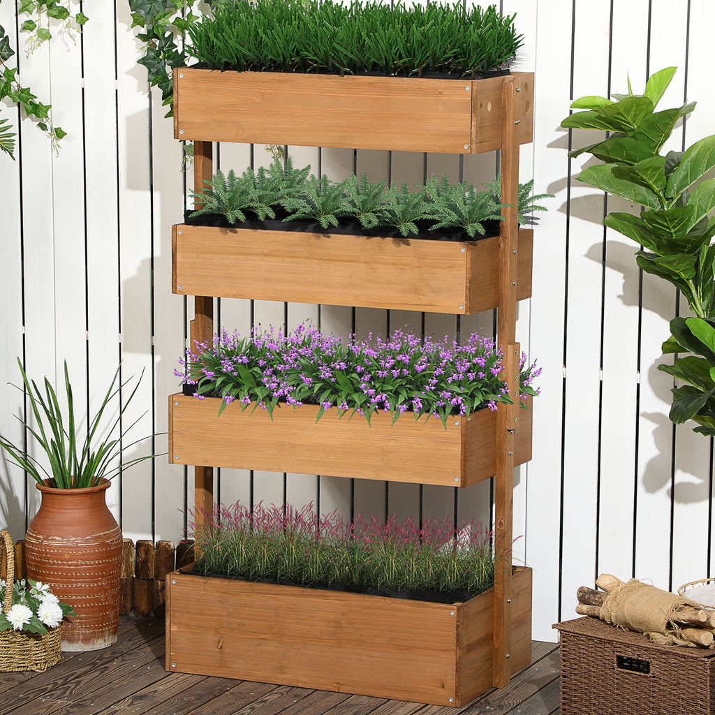 4-Tier Raised Garden Bed, 31.5" x 18" x 56" Vertical Elevated Planter Rack with Non-woven Fabric, Wooden Raised Planter Boxes for Indoor and Outdoor