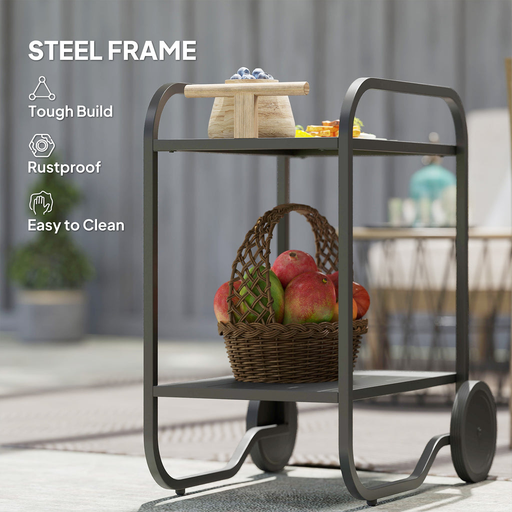 Outdoor Grill Cart with Storage, 2-Tier Bar Cart on Wheels with Side Handle, Steel Frame for Indoor Outdoor, Black