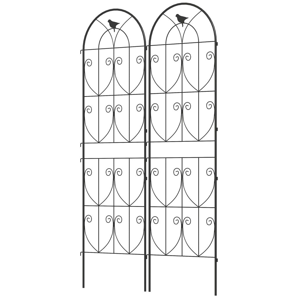 Set of 2 Metal Garden Trellis, Decorative Trellis Panels, Bird Design, 180 x 50 cm, Black