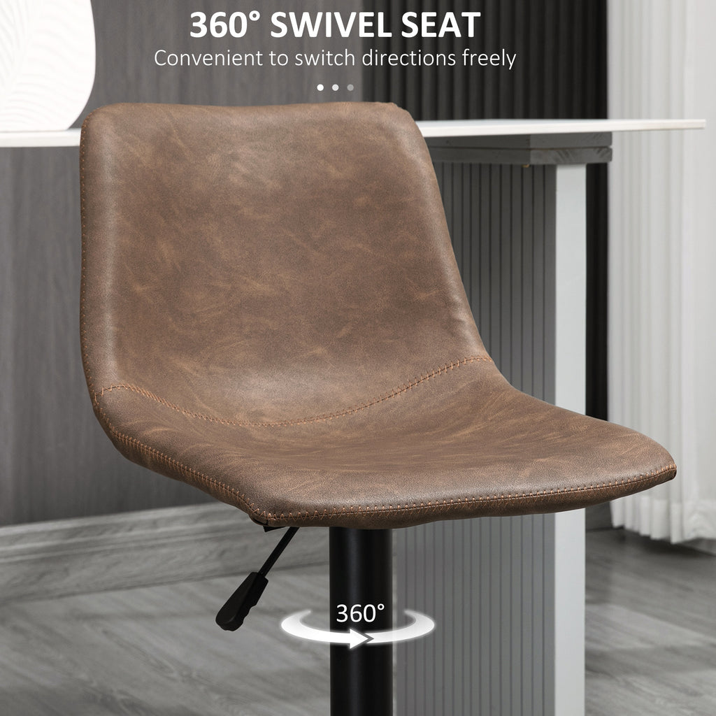 Adjustable Counter Height Bar Stools Set of 2, 360Â° Swivel Kitchen Counter Stools Dining Chairs with Backs, Vintage Leather, Brown