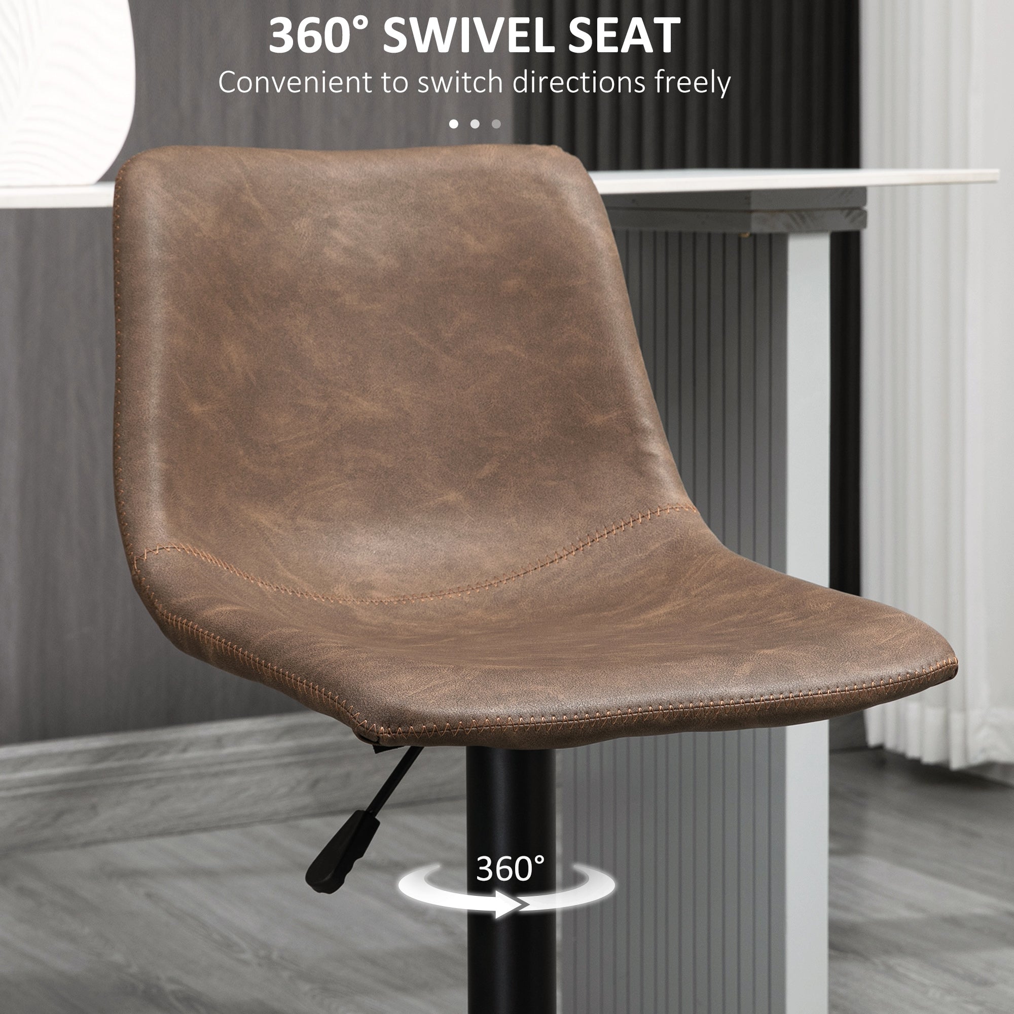 Adjustable Counter Height Bar Stools Set of 2, 360Â° Swivel Kitchen Counter Stools Dining Chairs with Backs, Vintage Leather, Brown