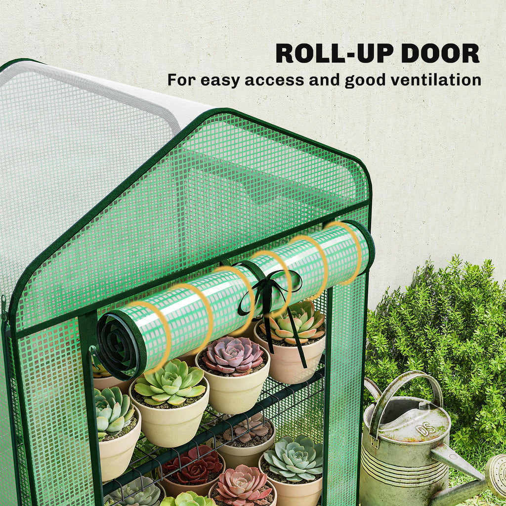 Mini Greenhouse with Screen Roof, Portable Small Greenhouse with Roll-Up Zipper Door, 27.6" x 19.7" x 50", Green