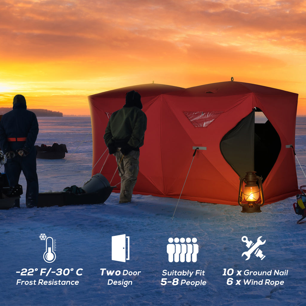 5-8 Person Pop-up Ice Fishing Shelter, Portable Ice Fishing Tent, Red