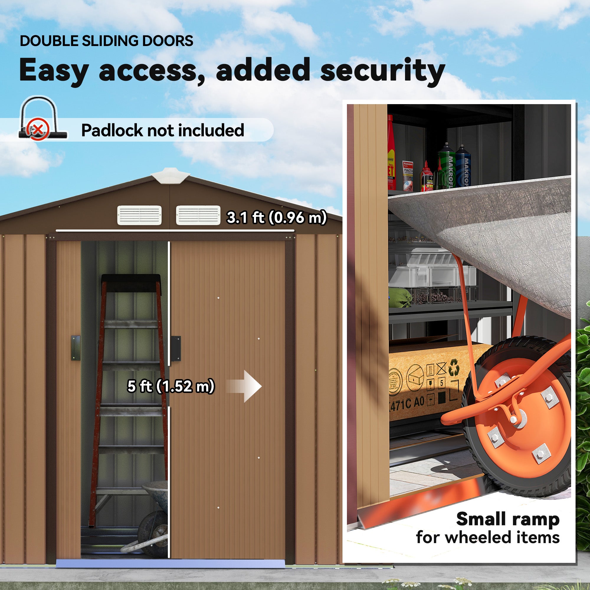 7' x 4' x 6' Garden Storage Shed Outdoor Patio Metal Tool Storage House w/ Foundation Kit and Double Doors Yellow