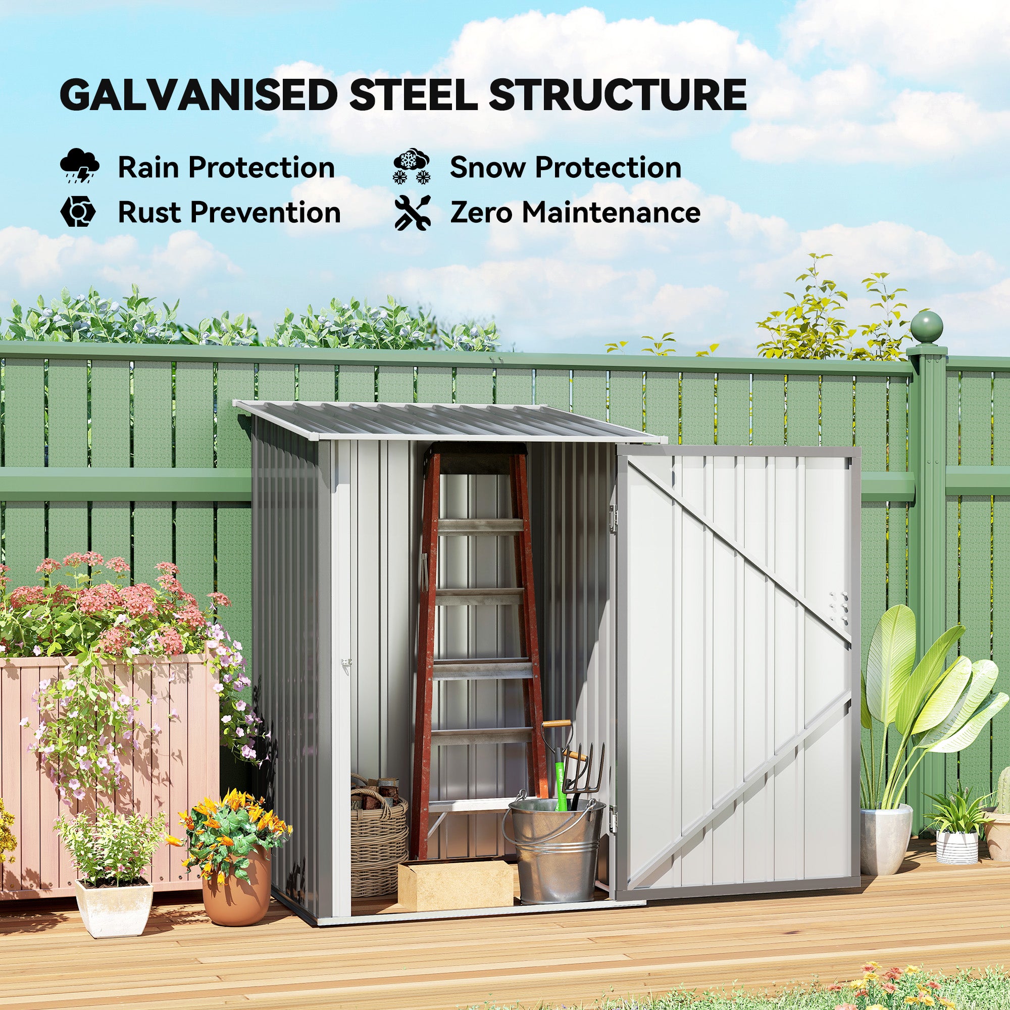 3.3' x 3.4' Lean-to Garden Storage Shed, Outdoor Galvanized Steel Tool House with Lockable Door for Patio Grey