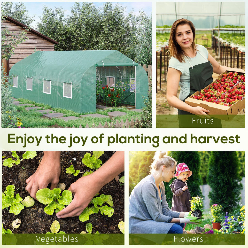20x10x7ft Walk-in Steeple Greenhouse Outdoor Backyard Plant Seed Growth Shed Tunnel Warm House with 2 Anchor Way Green