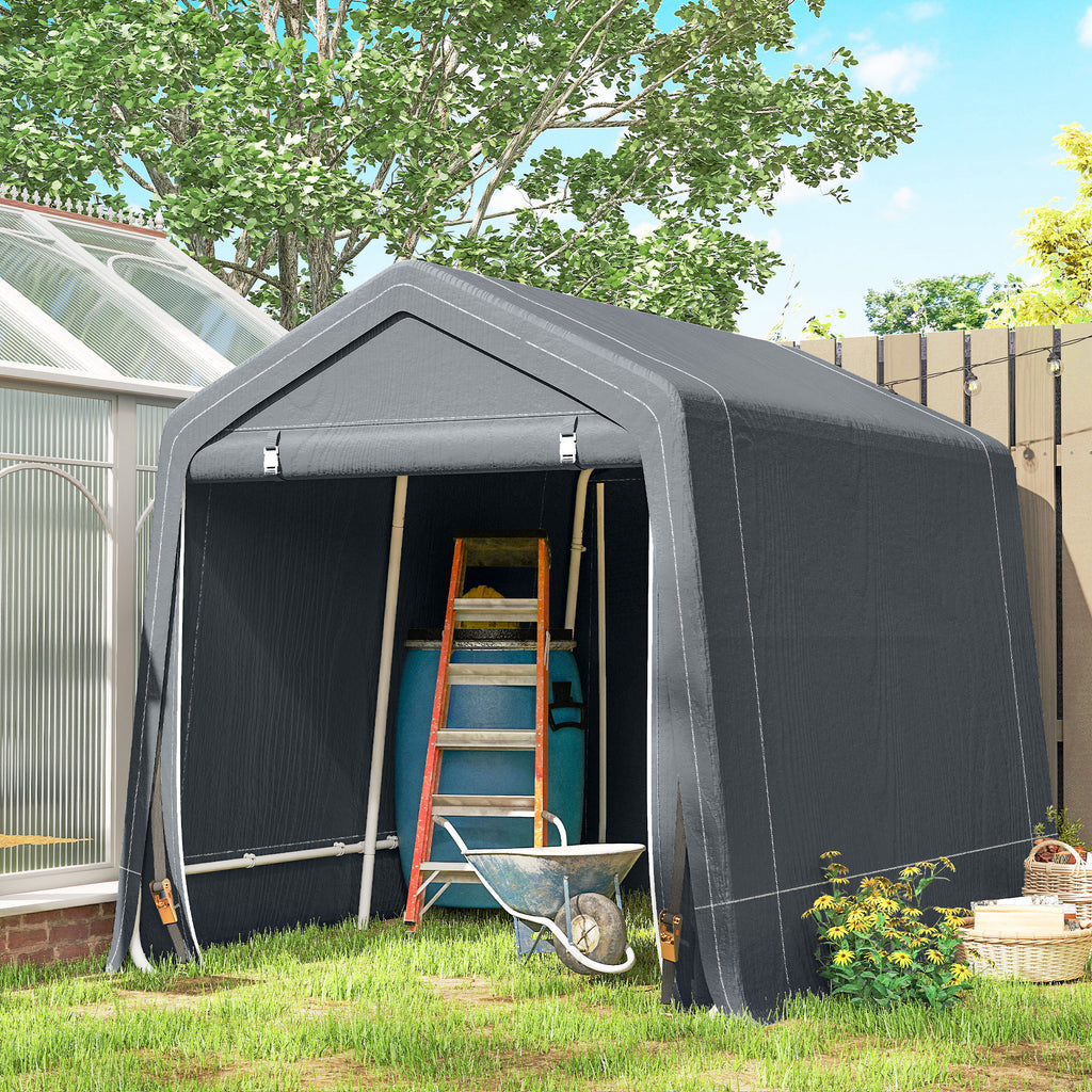 7.9' x 6.6' Garden Storage Tent, Patio Storage Shelter w/ Metal Frame and Double Zipper Doors, Dark Grey