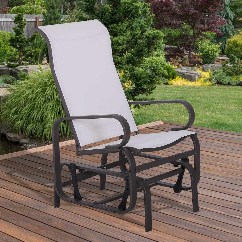 Outdoor Mesh Glider Swing Chair Patio Garden Rocking Gliding Seat Yard Porch Furniture, Brown Beige