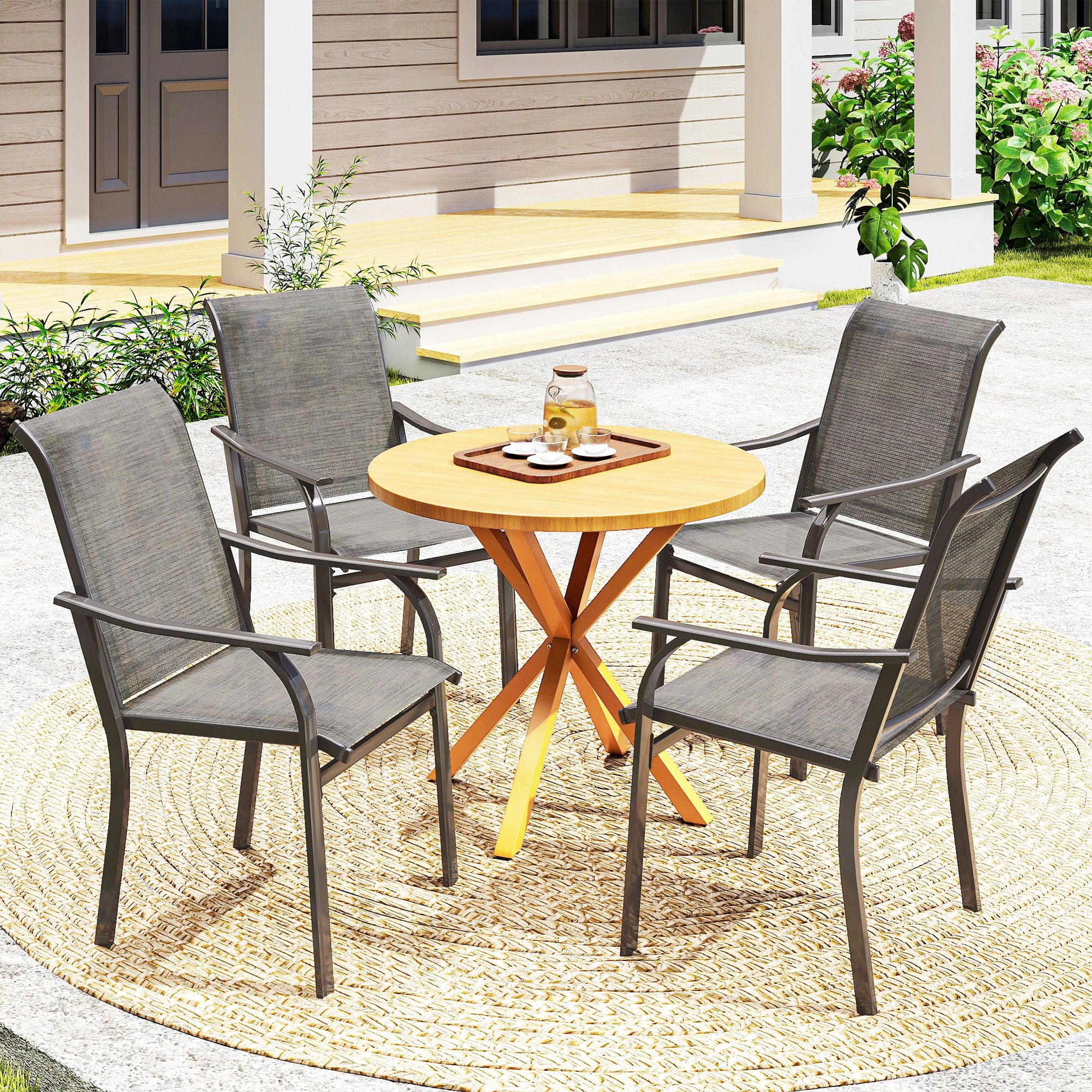 Patio Chairs Set of 4 with Armrest and High Backrest, for Backyard, Balcony, Porch, Poolside, Deck, Garden, Brown