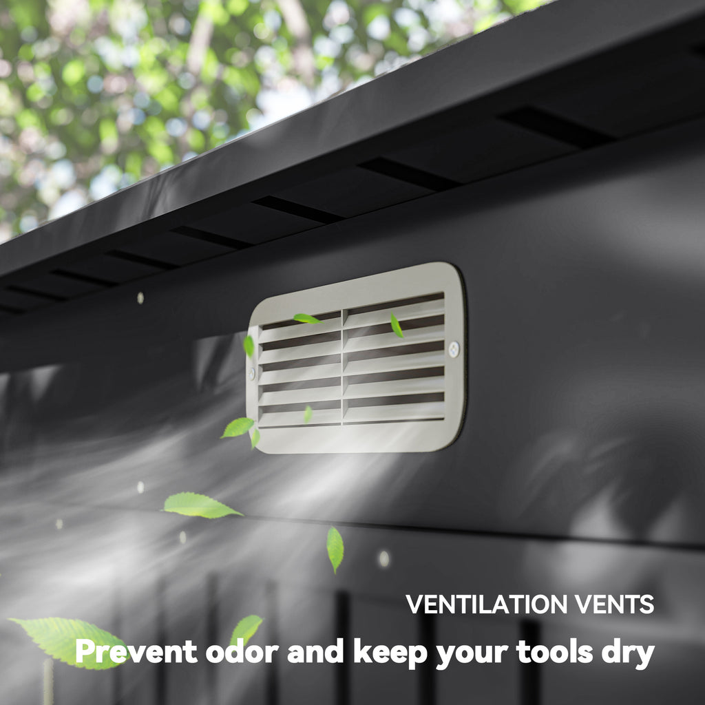 8 x 4FT Galvanized Garden Storage Shed, Metal Outdoor Shed with Double Doors and 2 Vents, Grey