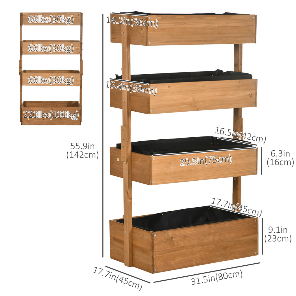 4-Tier Raised Garden Bed, 31.5" x 18" x 56" Vertical Elevated Planter Rack with Non-woven Fabric, Wooden Raised Planter Boxes for Indoor and Outdoor