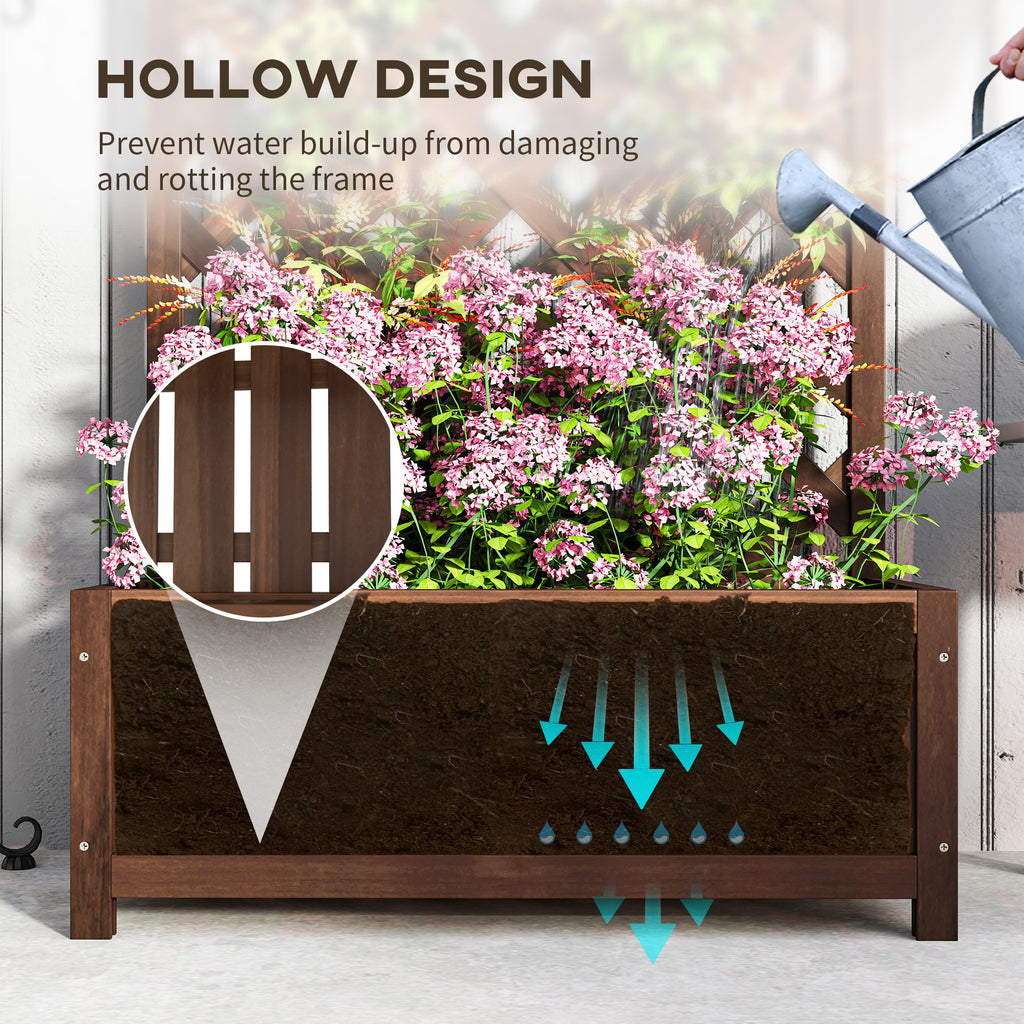 Wood Planter with Trellis, Raised Garden Bed to Grow Vegetables for Backyard, 30" x 14" x 67", Dark Brown