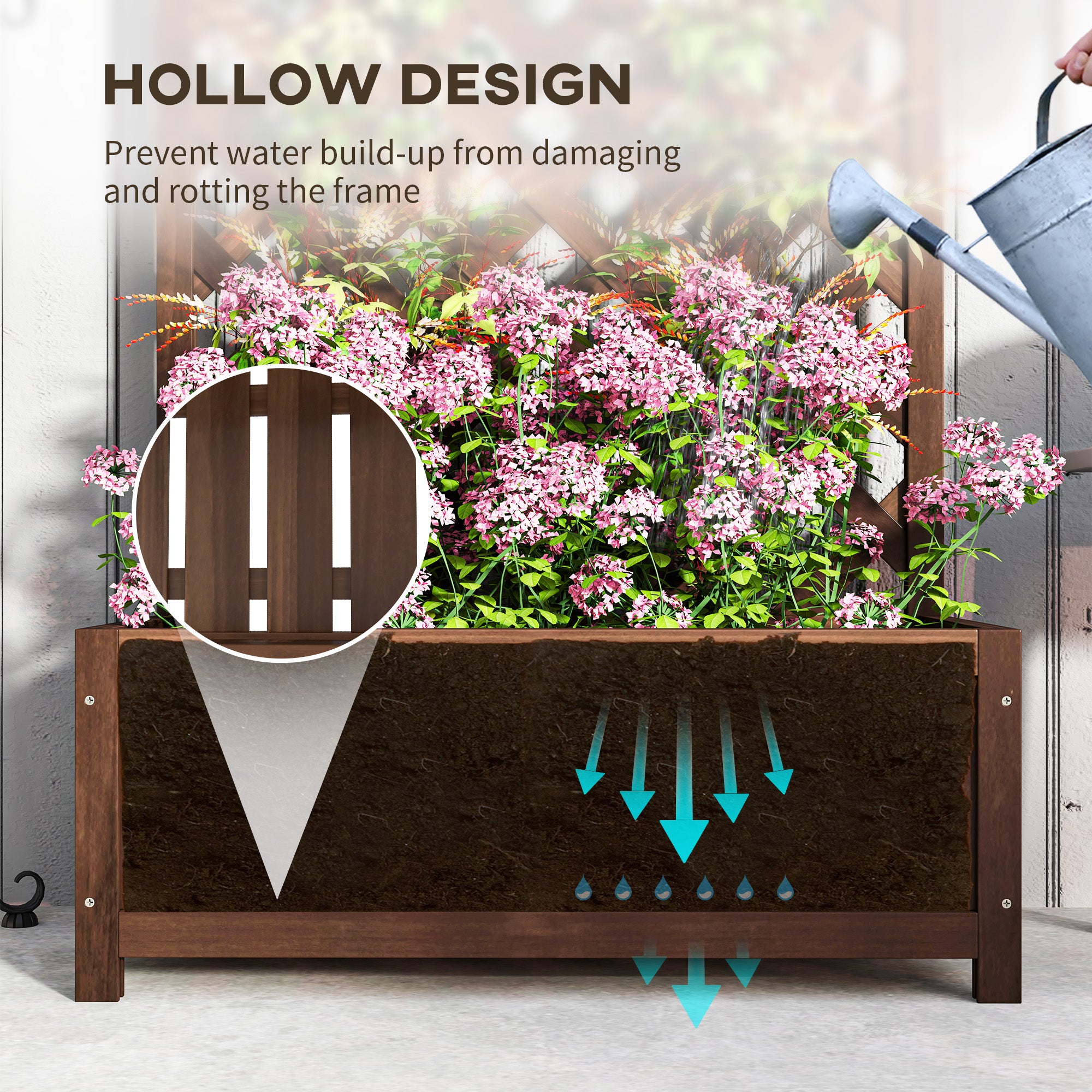 Wood Planter with Trellis, Raised Garden Bed to Grow Vegetables for Backyard, 30" x 14" x 67", Dark Brown