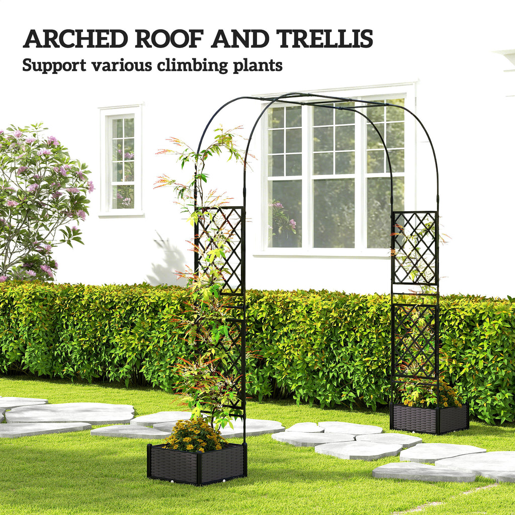 Garden Arch Outdoor Trellis Arbor with 2 Planter Boxes, 109.4" x 15.7" x 86.6", Black