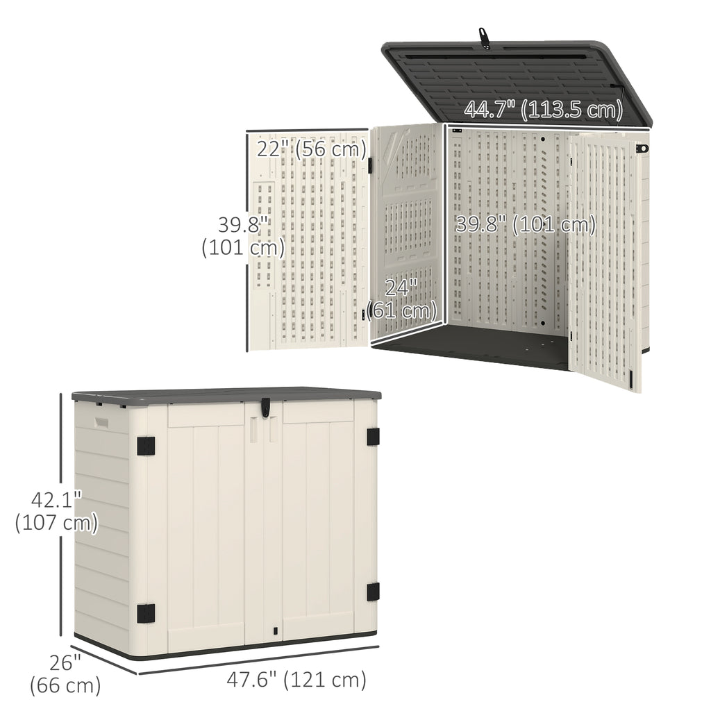 185 Gallon Outdoor Storage Cabinet with Openable Top and Lockable Doors for Lawnmower, Trash Can, Patio Accessories
