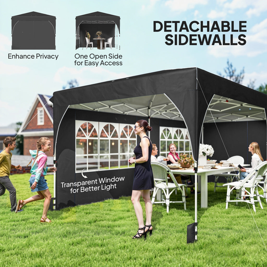 10 x 20 ft Pop Up Canopy Tent with Reflective Strips, UPF 50+ Easy up Instant Canopy with 6 Sandbags, Black