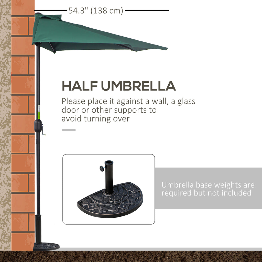 9ft Half Round Patio Umbrella, Outdoor Market Patio Table Umbrella Parasol with Crank Mechanism, 5 Ribs, Dark Green