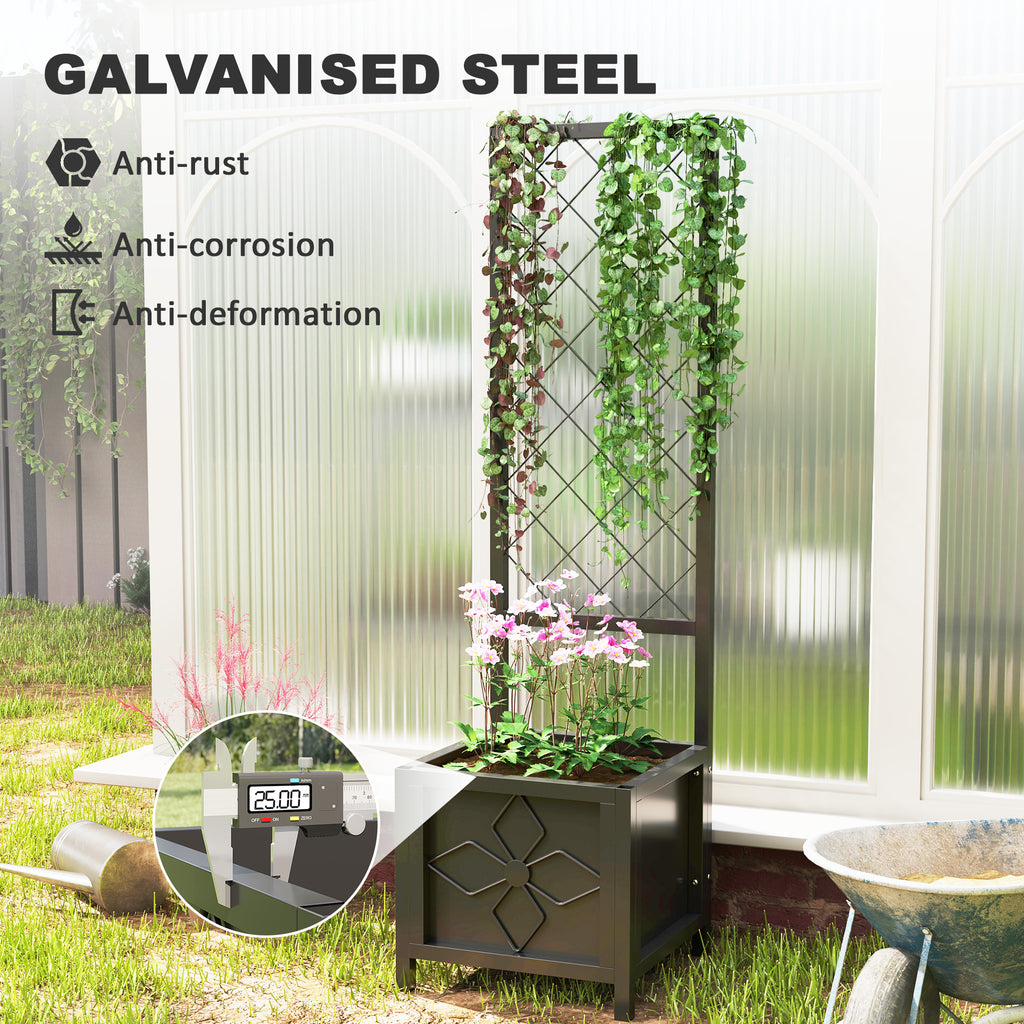 Galvanized Raised Garden Bed with Trellis, Metal Planter Box with Drainage Holes for Climbing Plants, Vegetable, Vines