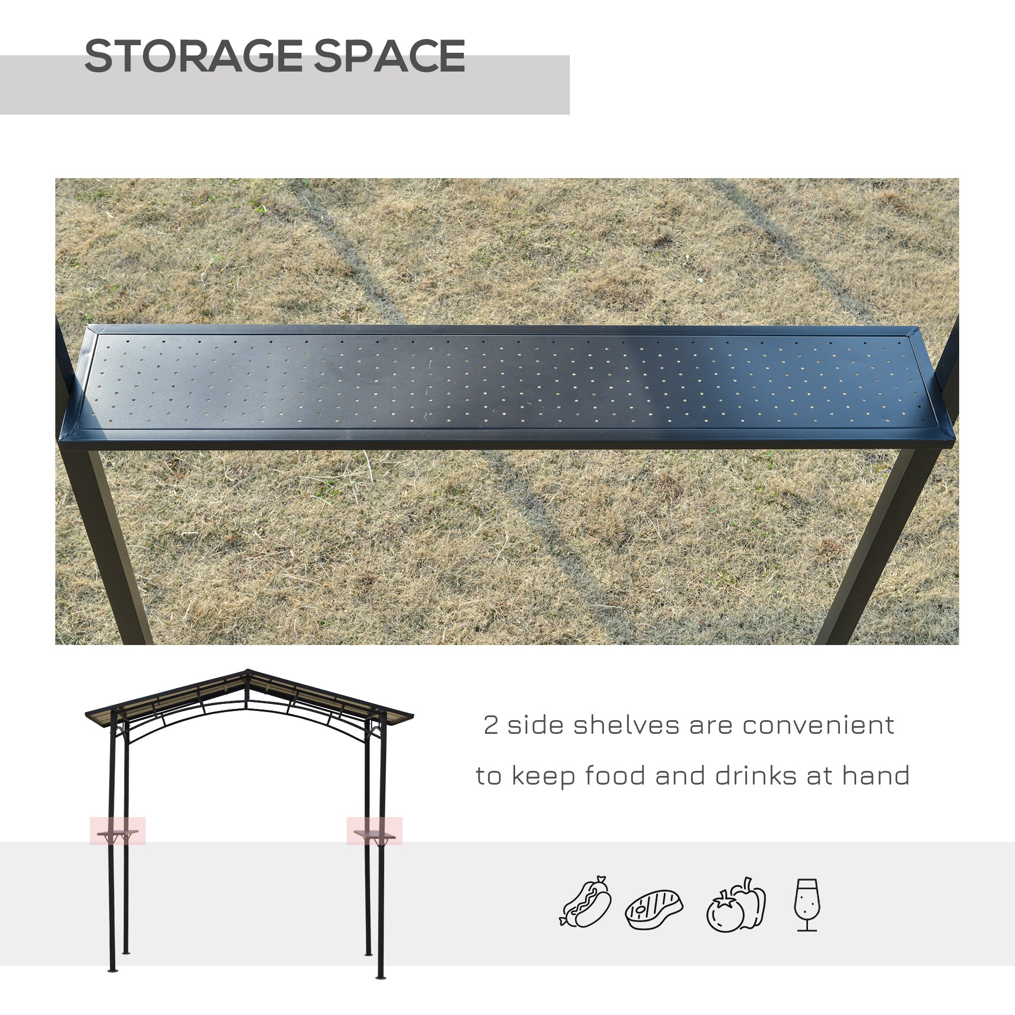 8' x 5' Hardtop Grill Gazebo Aluminium BBQ Canopy Gazebo Outdoor Canopy with Side Shelves