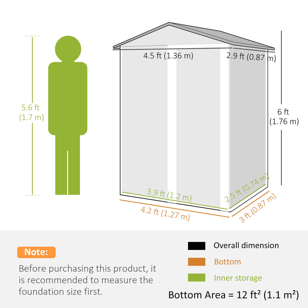 4.5 x 3ft Outdoor Storage Shed, Waterproof Metal Garden Shed with Lockable Door for Backyard, Patio, Lawn, Light Grey