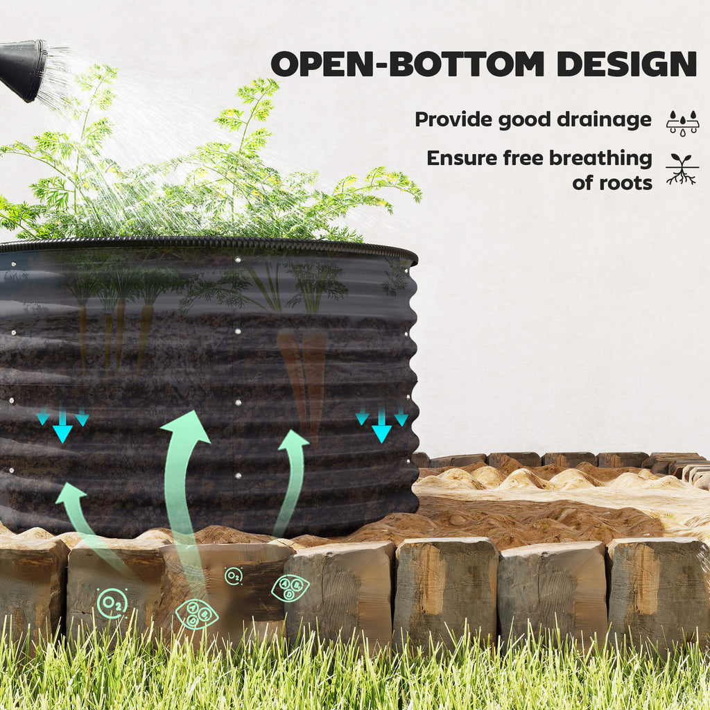 Set of 2 Raised Garden Bed, Metal Planter Box with Safety Edging, Easy-to-assemble Stock Tank, Dark Grey