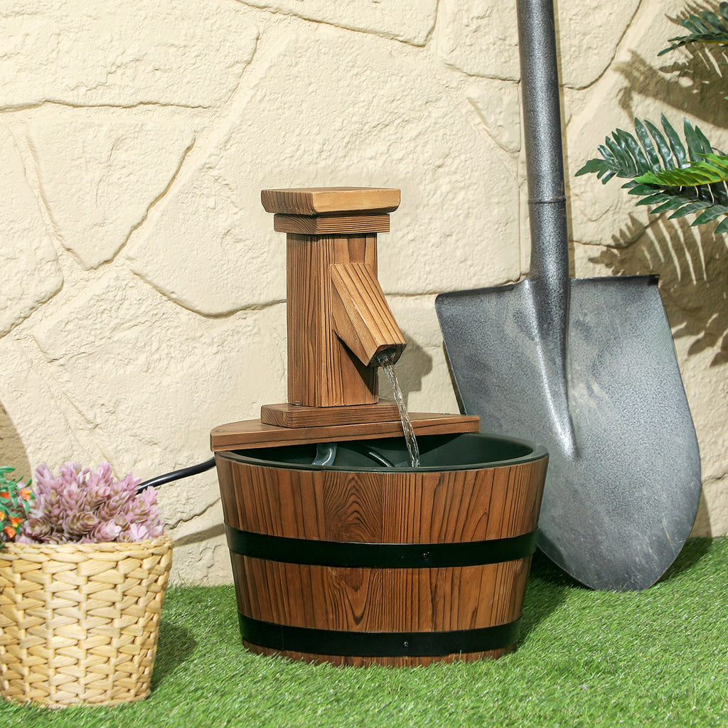 Outdoor Waterfall Fountain, Garden Wood Barrel, Carbonized