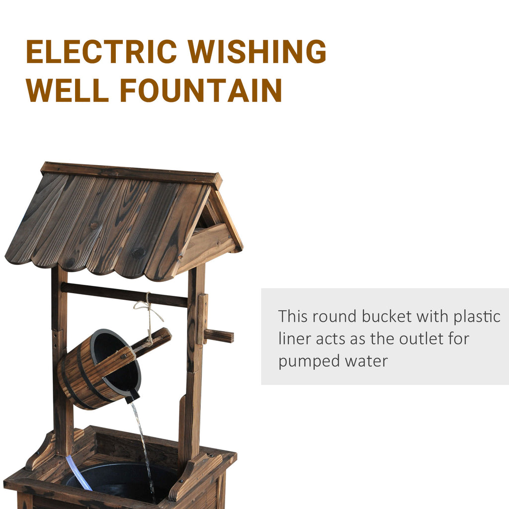 Wooden Well Wishing Fountain Outdoor with Electric Pump Water Bucket for Patio Garden Carbonized