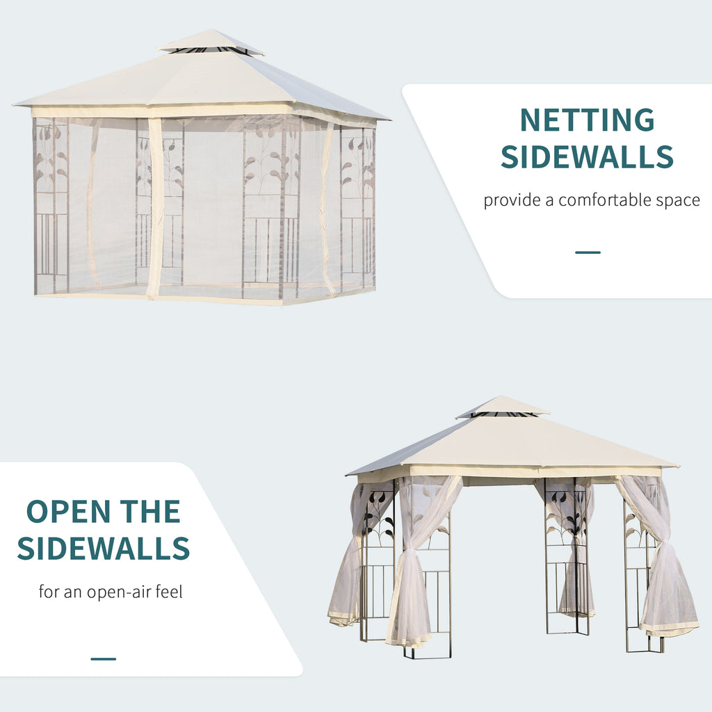 10'x10' Soft-top Steel Patio Gazebo Outdoor Sun Shelter with 2-Tier Polyester Roof, Curtain Sidewalls, White