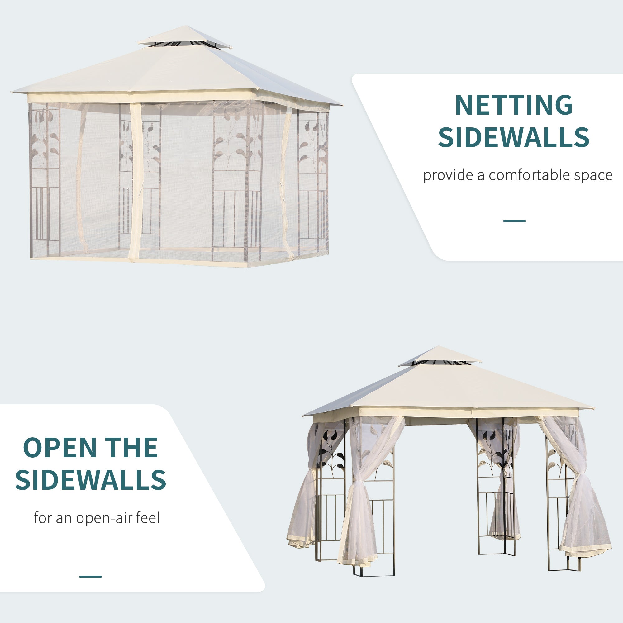 10'x10' Soft-top Steel Patio Gazebo Outdoor Sun Shelter with 2-Tier Polyester Roof, Curtain Sidewalls, White
